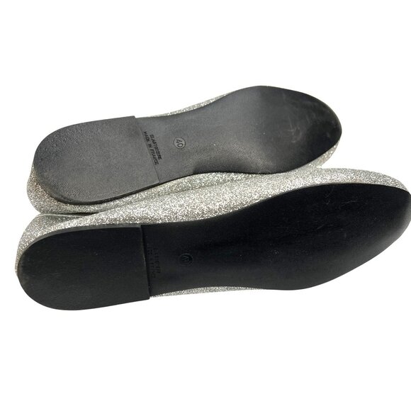 London Sole Silver Glitter Ballet Flats With Bow Accent - Size 40 - Made In Fran - Picture 5 of 6